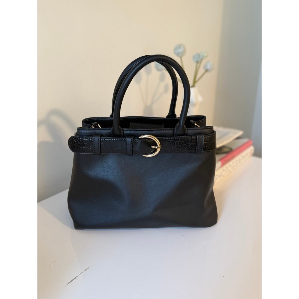 ✨ Grossi Black Leather Top Handle Bag | Classic Structured Mini Satchel